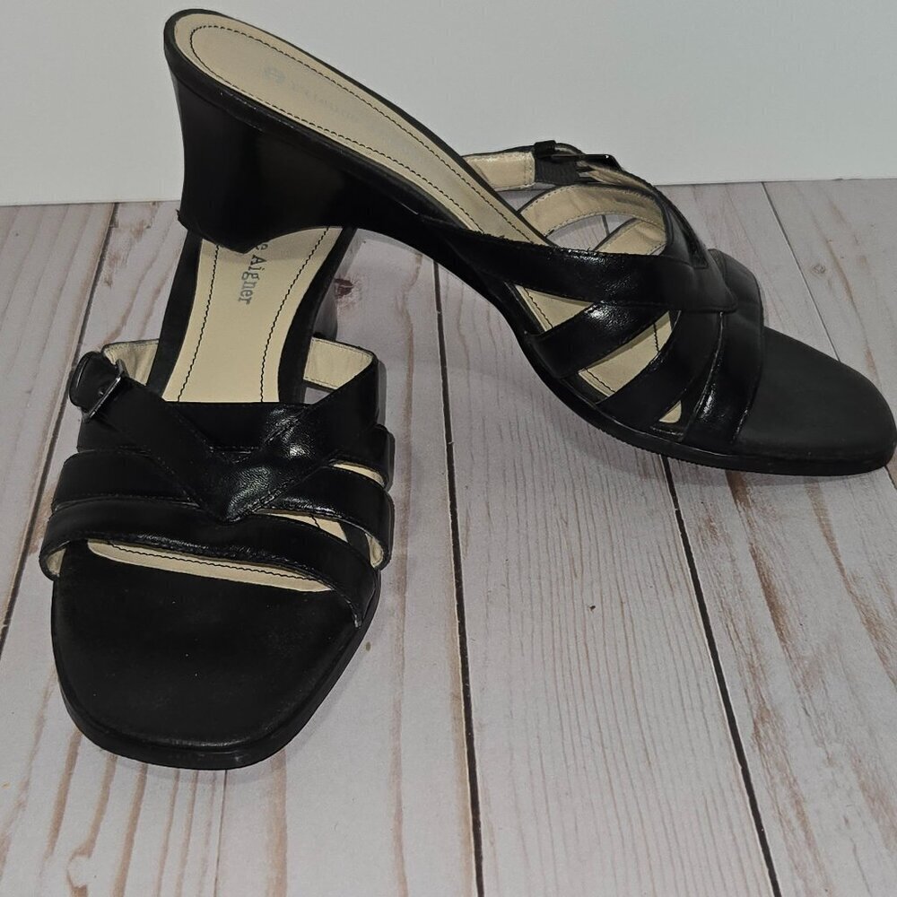 Vintage Etienne Aigner Slip On Black Wedge Sandals Size 7.5M - Picture 6 of 12